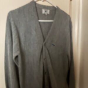 Men’s L Izod Lacoste Gray Knit Sweater with Blue Crocodile Logo